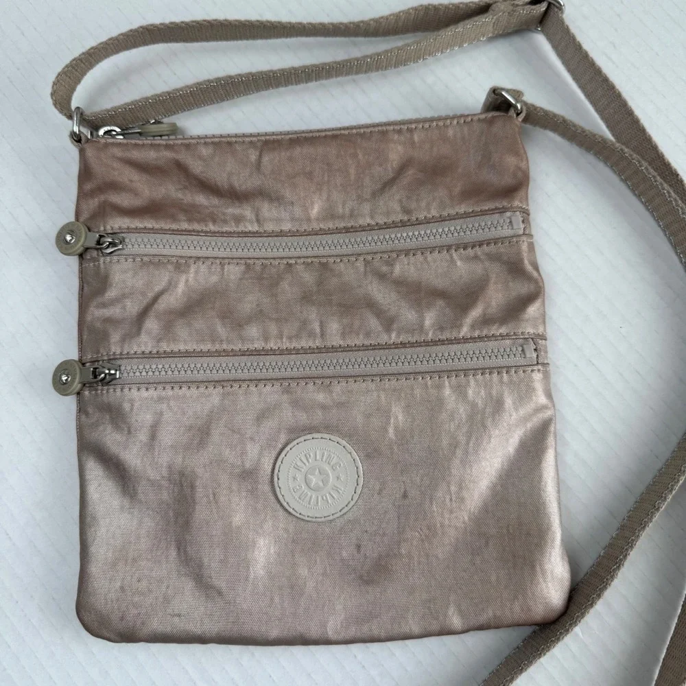 Kipling keiko Metallic Rose Gold Crinkle Nylon Crossbody Bag Small purse